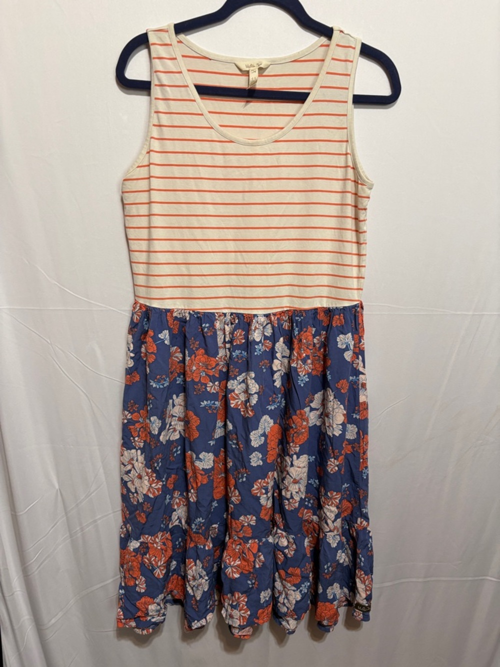 Matilda Jane “Roll With It" scoop-neck,tiered, midi dress. Cream, Coral, Navy. L